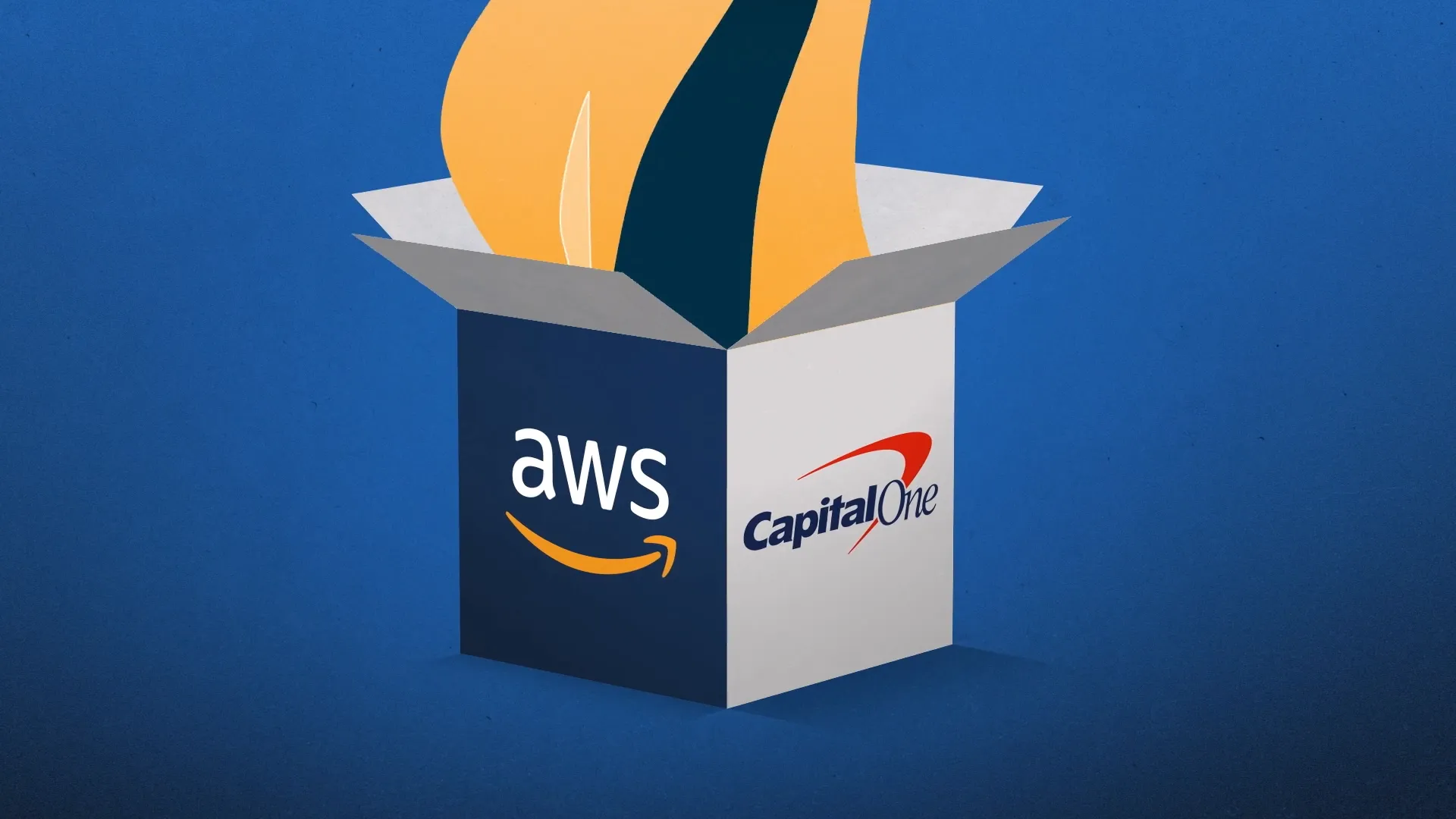 AWS and Capital One branding on an illustrated blue background.